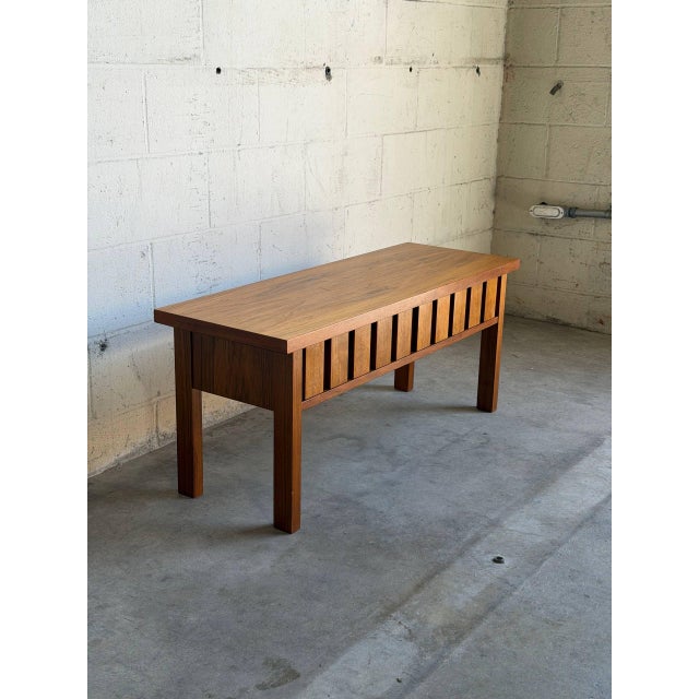 Mid-Century Modern Teak Entry Bench With Sculptural Block Front Drawers Mid-Century Modern Denmark 1970s For Sale - Image 3 of 9