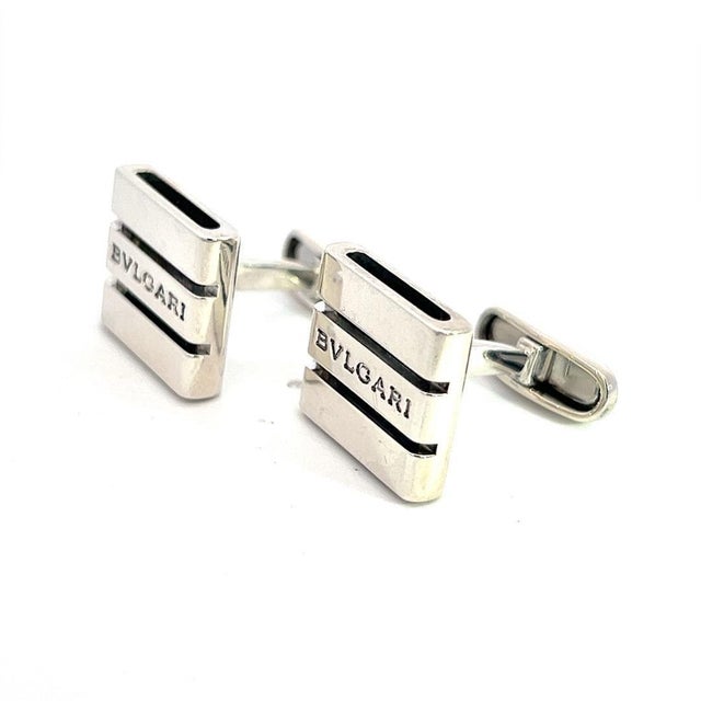 1990s 1990s Pair of Bvlgari Bulgari Estate Cufflinks Sterling Silver For Sale - Image 5 of 7