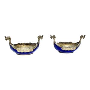 Sterling and Cobalt Norwegian Salt Cellars - a Pair of 2