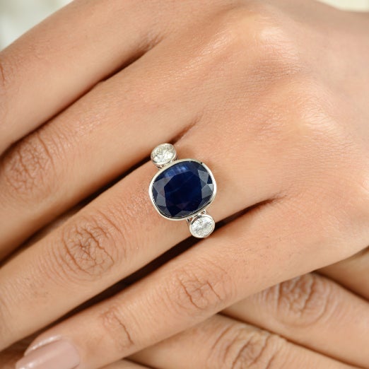 6.75 Ct Certified Blue Sapphire Diamond 18k Gold Cocktail Ring Size 6 For Sale In New York - Image 6 of 12