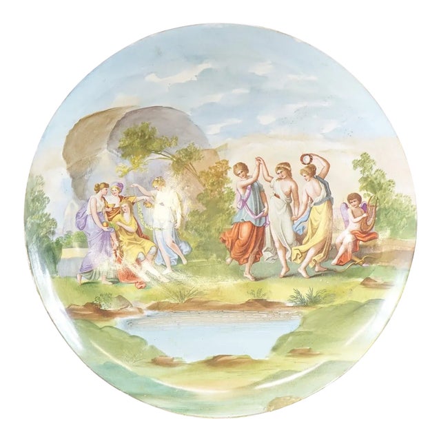 19th Century Antique Painted European Porcelain Decorative Plate Small Chip on the Bottom For Sale