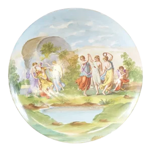 19th Century Antique Painted European Porcelain Decorative Plate Small Chip on the Bottom