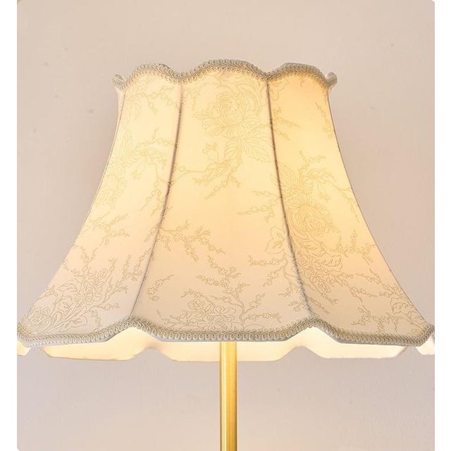 Patterned Fabric & Copper-Wood Lamp For Sale - Image 4 of 6