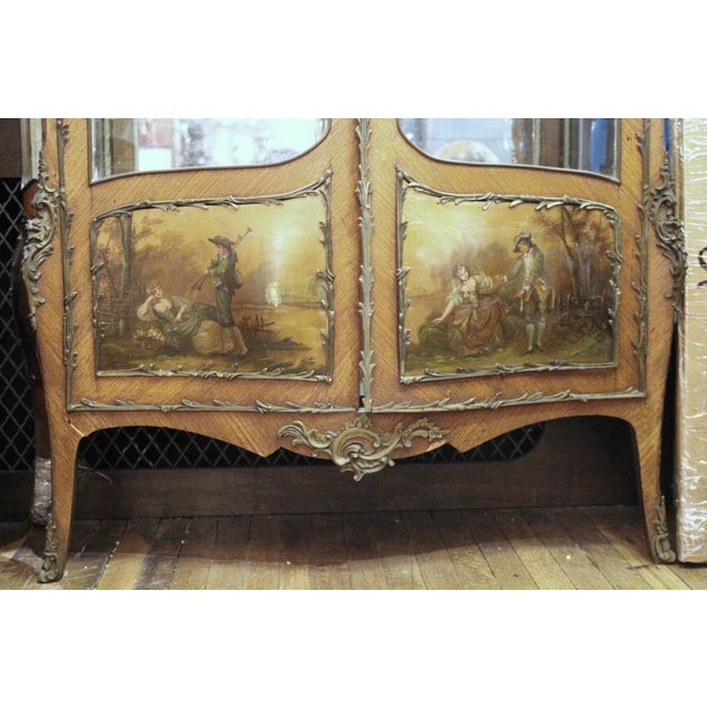 Antique Vernis Martin French Wood Double Door Vitrine Cabinet For Sale - Image 4 of 5