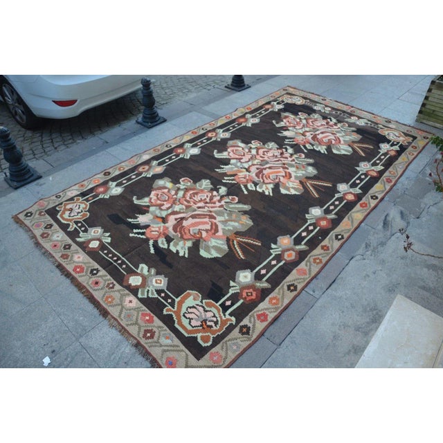Turkish Vintage Floral Turkish Kilim Rug For Sale - Image 3 of 6