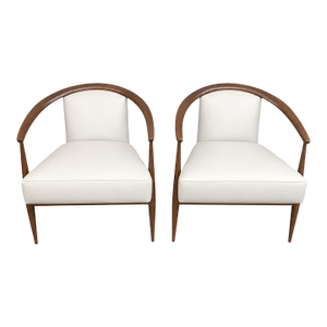 Mid Century Modern Pair of Lounge Chairs White Leather. - Pair