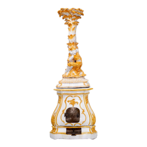 Early 20th Century French Majolica Ceramic Stove With Palm Tree and Monkey