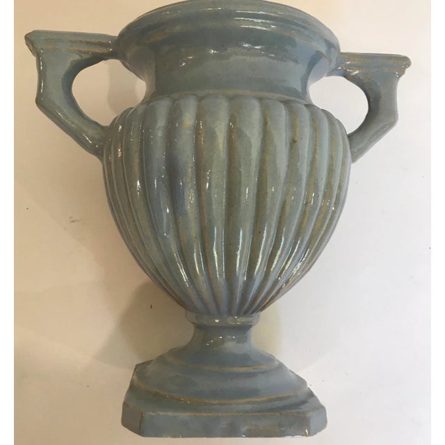 Art Deco Turquoise Pottery Urn Majolica Vase For Sale - Image 3 of 9