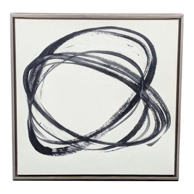 Minimalist Black and White Abstract Brushstroke Painting, Framed Art For Sale