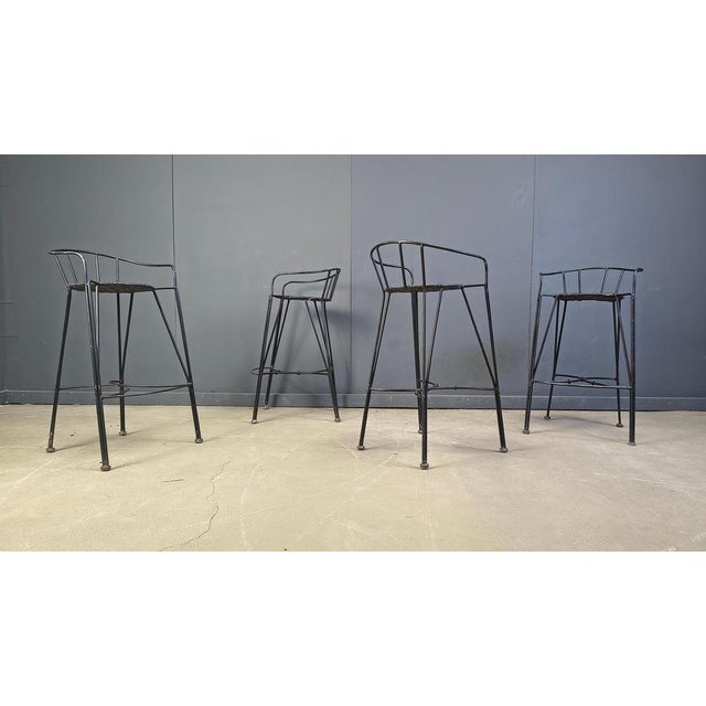 Vintage Wrought Iron and Rattan Bar Stools, 1970s, Set of 4 For Sale - Image 9 of 18