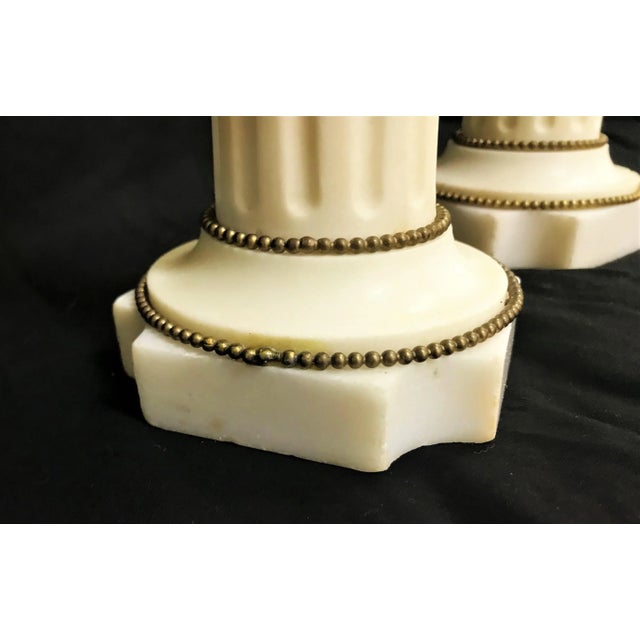 Vintage Italian Marble and Brass Column Candlesticks- a Pair For Sale - Image 9 of 11