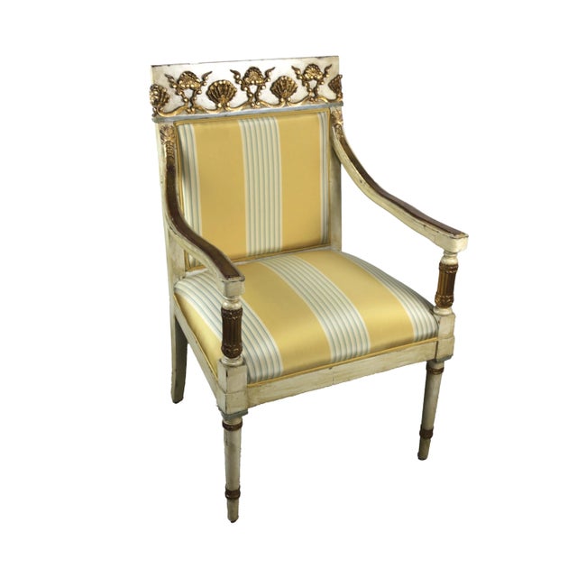 Traditional Vintage Late 20th French Empire Style Giltwood Armchairs With Striped Fabric For Sale - Image 3 of 11