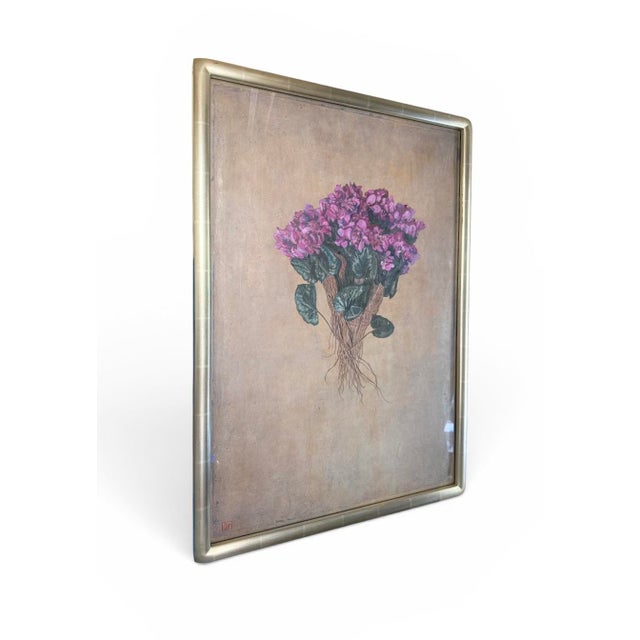A striking original botanical composition by Georgian artist Gia Pxakadze, featuring a vivid cluster of purple-pink...