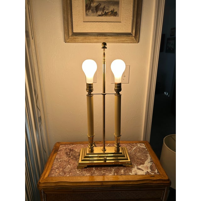 Traditional Vintage Brass Bouillotte Candlestick Table Lamp Original Shade 24.5" For Sale - Image 3 of 9