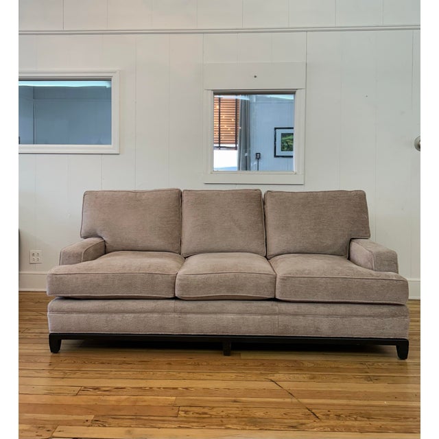 Kravet Allegro Sofa upholstered in Kravet Couture Barbara Barry fabric. Dark Ebony colored frame. Loose bank pillows.