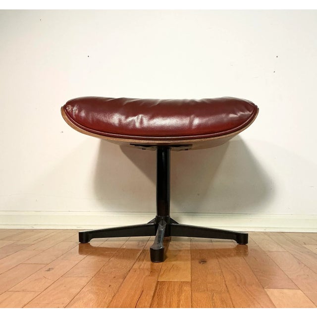 Vintage 70s Mid Century Modern Eames Style Ottoman/Footstool Burnt Sienna Tufted Leather For Sale - Image 12 of 12