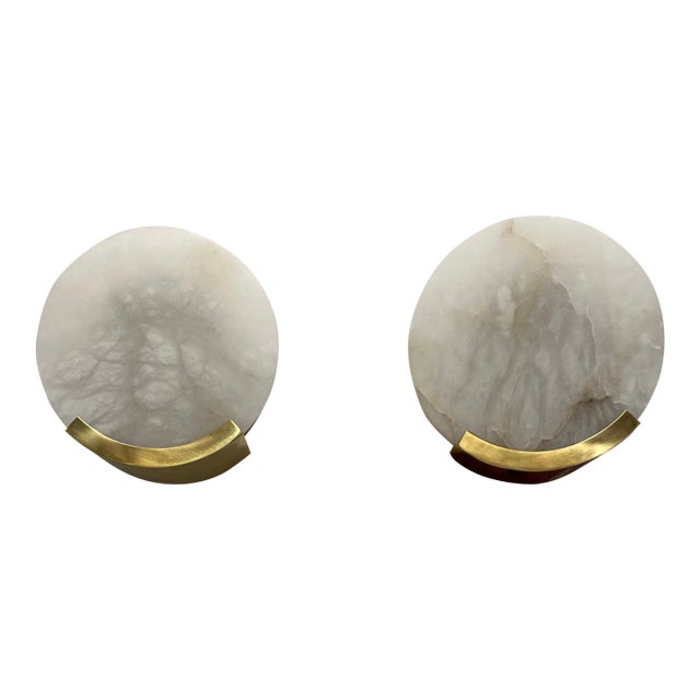 Visual Comfort Melange Disc Alabaster & Brass Sconces (1 Pair) For Sale