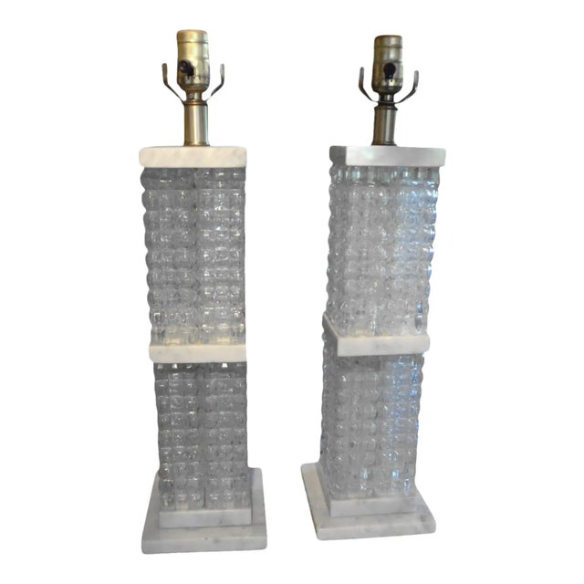 Glass 1960s Italian Murano Glass and Marble Lamps, a Pair For Sale - Image 7 of 7