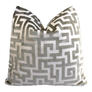 Designer Jim Thompson Pale Green Velvet Geometric Abstract Feather/Down Pillow For Sale