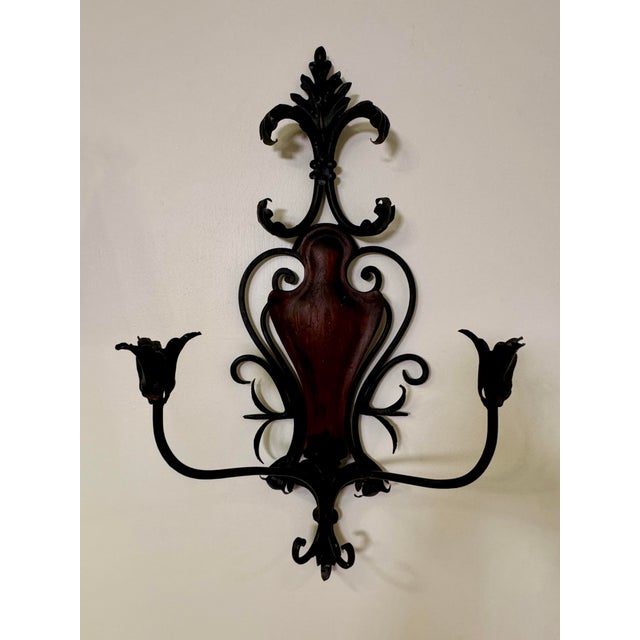 Mid 20th Century Large Rococo Style Candle Sconce, Wrought Iron ...