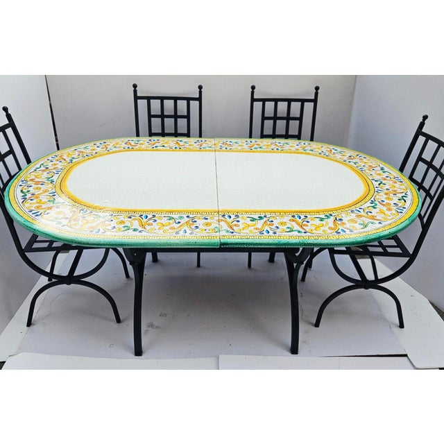 Renaissance Made in Italy – Hand Painted 1990s Signed Domiziani Deruta Lava Stone Dining Table With 6 Aurora Chairs For Sale - Image 3 of 17