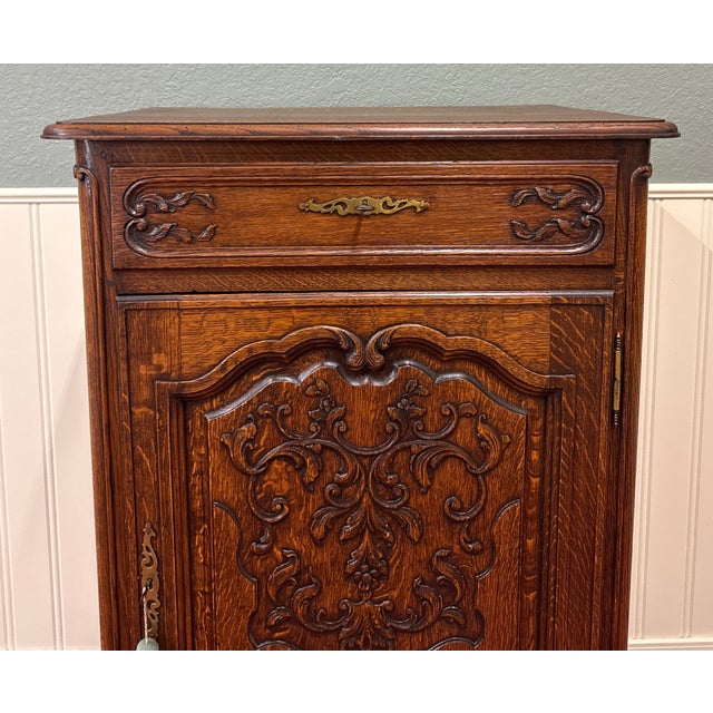 Antique French Louis XV Style Cabinet Cupboard With Drawer Carved Oak C. 1920s For Sale - Image 15 of 18
