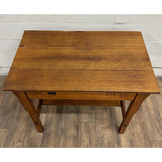 19th Century Antique Oak Craft by Ramsey Alton Stickley Mission Style Desk Library Table For Sale - Image 5 of 14
