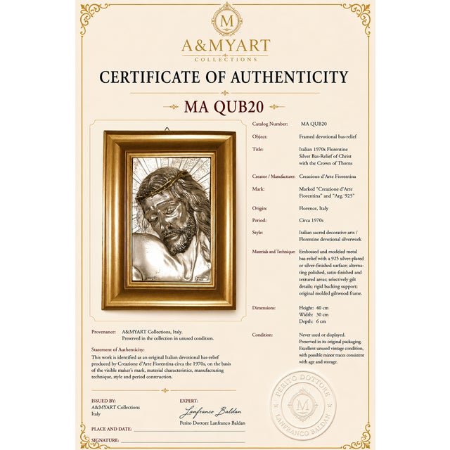 Creazioni Artistiche Firenze, Bas-Relief of Christ, 1970s, Silver Plating, in Flawless conditions. Designed 1960 to 1969...