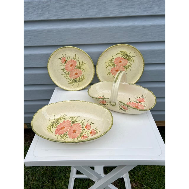 Vintage Floral Serving Bowl & Plates - Signed Set of 4 For Sale - Image 10 of 12