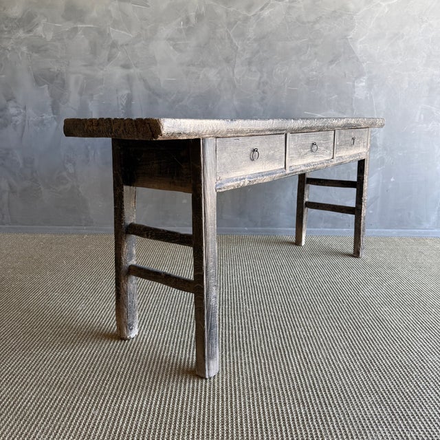 Brown Vintage Painted Elm Wood Console Table With Drawers For Sale - Image 8 of 14