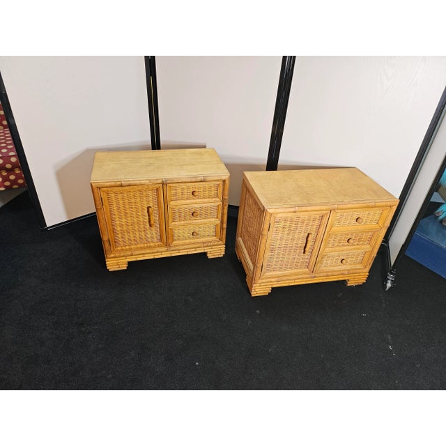1970s American of Martinsville Rattan Night Stands - a Pair For Sale - Image 10 of 12