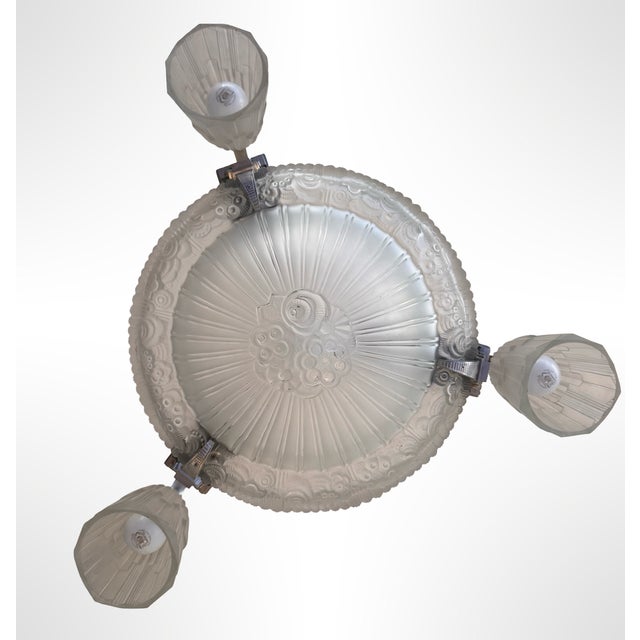 1930s Art Deco Chandelier in Nickel-Plated Bronze by Georges Leleu Jehel, 1930 For Sale - Image 5 of 18