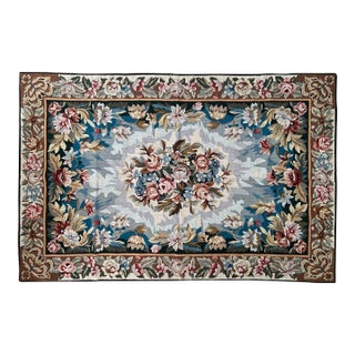 Vintage Aubusson Style Floral Needlepoint Tapestry Textile/Rug 46 1/4" X 71" For Sale