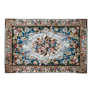 Vintage Aubusson Style Floral Needlepoint Tapestry Textile/Rug 46 1/4" X 71"