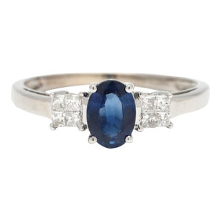 1.20ctw Sapphire and Diamond Engagement Ring, 18k White Gold, Ring Size 8.25 For Sale