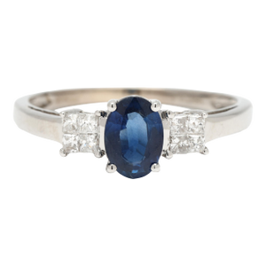 1.20ctw Sapphire and Diamond Engagement Ring, 18k White Gold, Ring Size 8.25