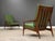 A rare pair of mid century modern walnut tall back “The Archie Chair” lounge chairs designed by Milo Baughman for Thayer...