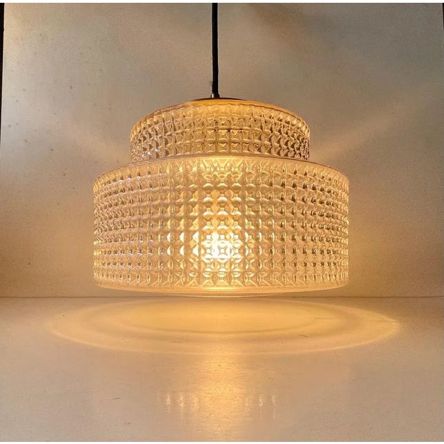 Scandinavian Modern Glass and Brass Pendant Lamp by Vitrika, 1960s For Sale - Image 4 of 9