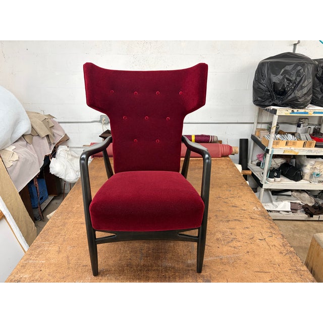 1940s Wingback Armchair Attributed to Eva & Nils Koppel for Slagelse Møbelværk, Denmark, Mohair For Sale - Image 13 of 18