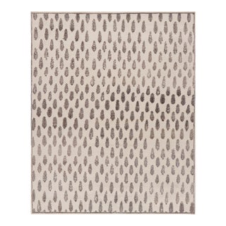 Rug & Kilim’s Modern Block Print Runner Rug in White with Mauve Floral Patterns - 3x10 For Sale