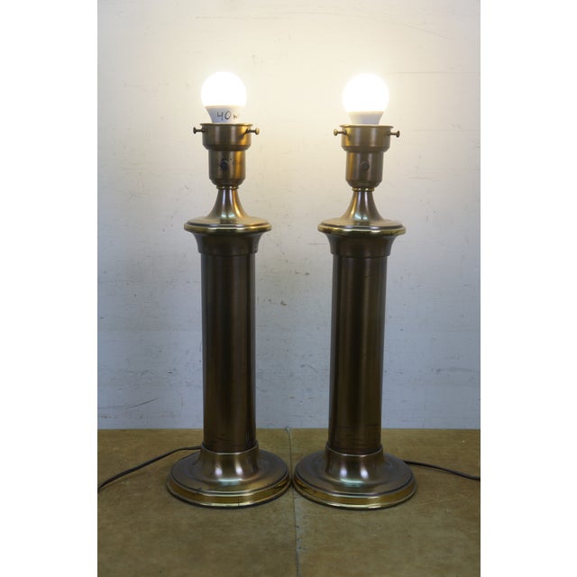 2 Vintage Brass Hollywood Regency Torchiere Column Table Lamps 20 For Sale - Image 13 of 14