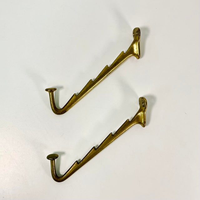 Art Deco 1940s Vintage Boho Chic Art Deco Metal Wall Mounted Stacking Hooks - A Pair. For Sale - Image 3 of 9