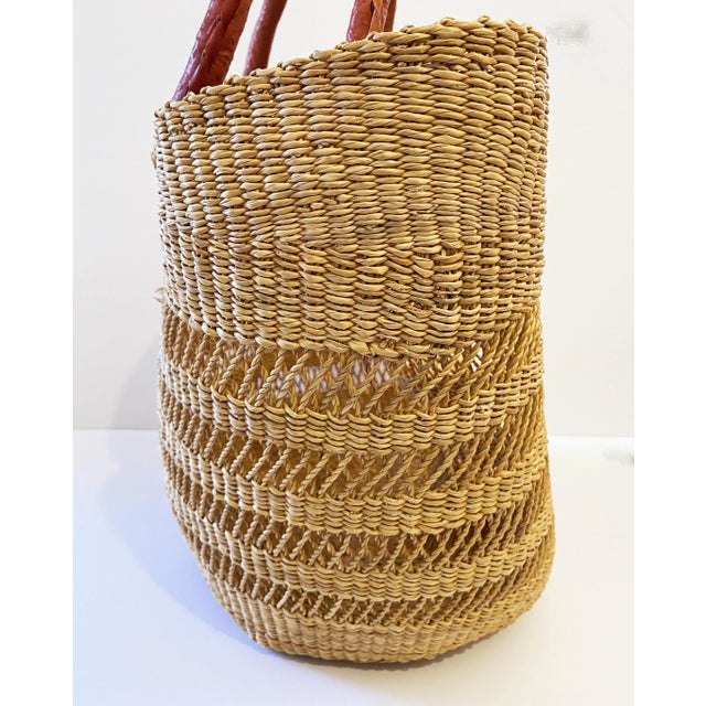 2010s Saint -Tropez Style African Basket 18" H by 21" W For Sale - Image 5 of 7