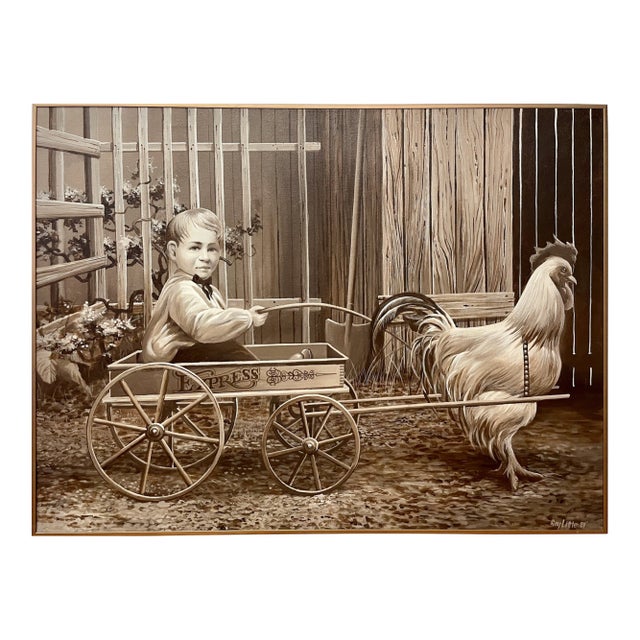 A Boy and His Rooster by Roy Little, 1984 For Sale