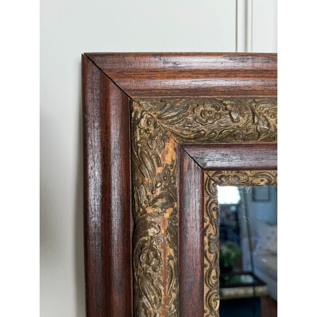 Wood Antique Traditional Victorian Gold Ornate Gesso & Solid Wood Walnut Finish Mirror For Sale - Image 7 of 11