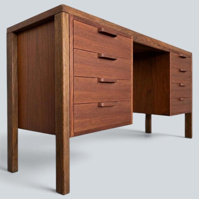 Mid-Century Modern Teak and Oak Twin Pedestal Desk by Alfred Cox, 1960s For Sale - Image 3 of 12