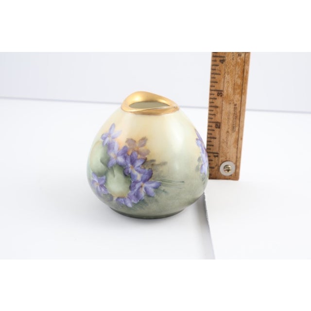 Violet Hand Painted German Porcelain Bud Vase With Violets & Gilt Rim – 3” For Sale - Image 8 of 8