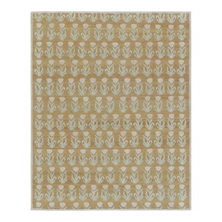 Rug & Kilim’s Block Print Rug Design With Pink and Green Floral Patterns For Sale