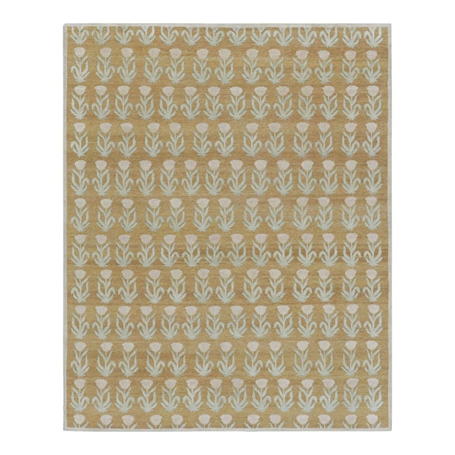 Rug & Kilim’s Block Print Rug Design With Pink and Green Floral Patterns For Sale