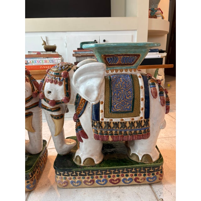 Vintage Chinoiserie Elephant Boho Chic Garden Stools Side Tables - A Pair For Sale - Image 12 of 16